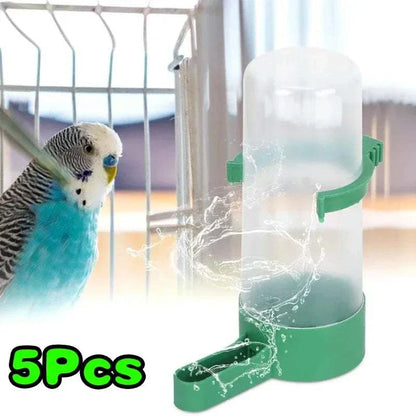 5-piece water and feed dispensers for bird cages, suitable for small birds and parrots.