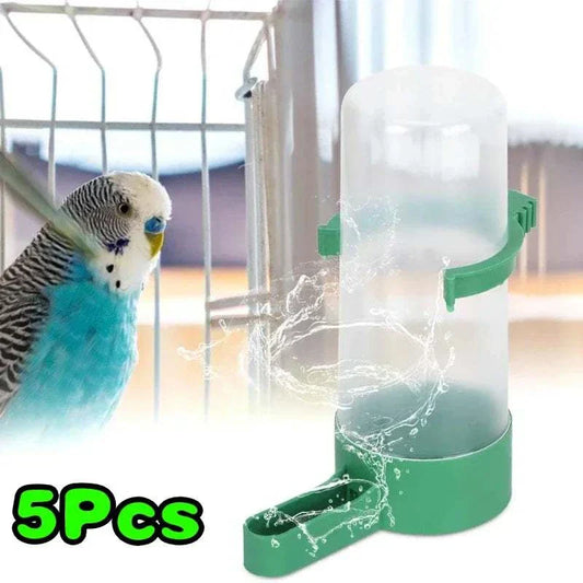 5-piece water and feed dispensers for bird cages, suitable for small birds and parrots.