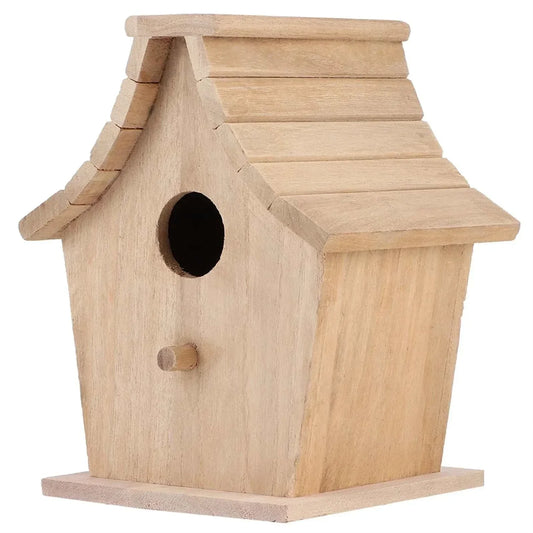 Standing Wood Bird House with stand for small birds, durable wood construction.